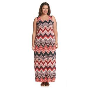New! NOTATIONS Chevron Print Crochet-Back Detail Plus Size Maxi Dress Size 1X